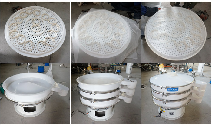 安裝塑料網(wǎng)架的空心U形網(wǎng)架，安裝清網(wǎng)裝置（擋球環(huán)和彈跳球），細(xì)網(wǎng)安裝到網(wǎng)架和清網(wǎng)裝置上面；安裝底框，將裝好的網(wǎng)架放到地框上再放一層篩框，安裝束環(huán)與防塵蓋，雙層塑料振動(dòng)篩安裝完畢