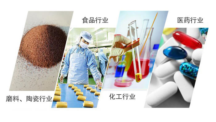 圓形旋振篩適用行業(yè)：磨料，陶瓷行業(yè)，食品行業(yè)，化工行業(yè)，醫(yī)藥行業(yè)。