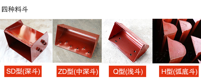 四種料斗Q型(淺斗)、H型(弧底斗)、ZD型(中深斗)SD型(深斗)展示圖